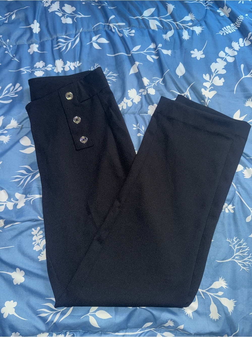 Black womens Dress Pants with Button Detail